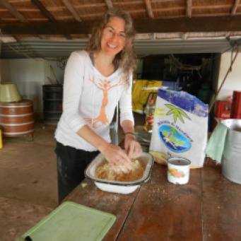 Mixing mbeju dough by hand